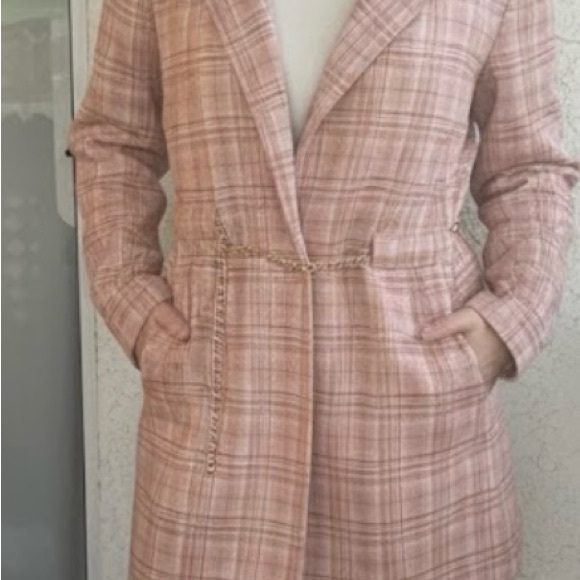 Alice Blue Pink Plaid Long Blazer with Chain Belt size XL - Picture 2 of 9